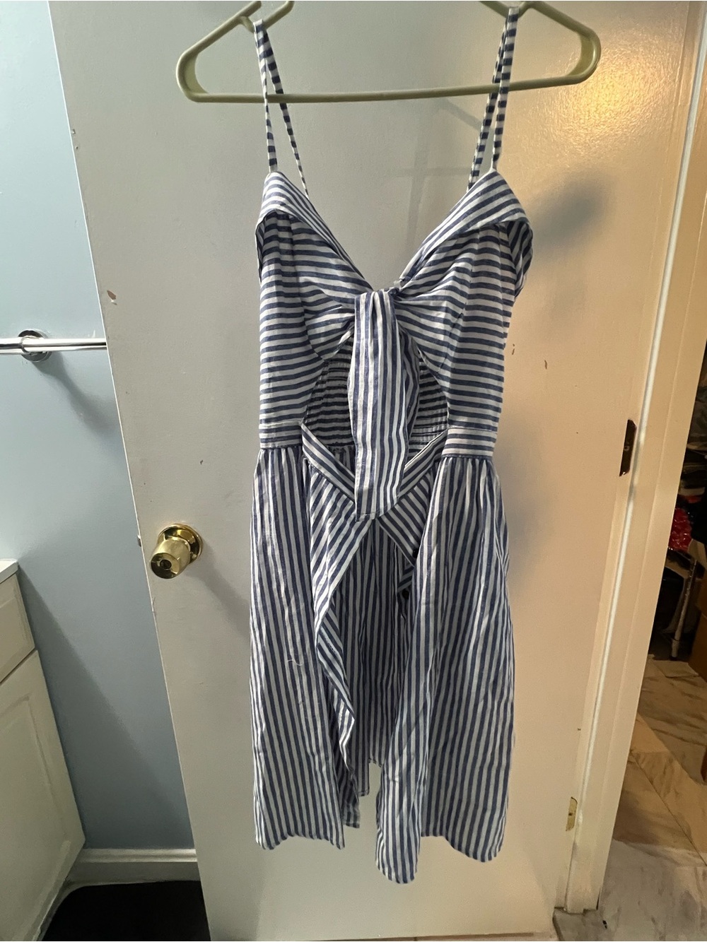 Blue and White Striped Tie-Front One-Piece